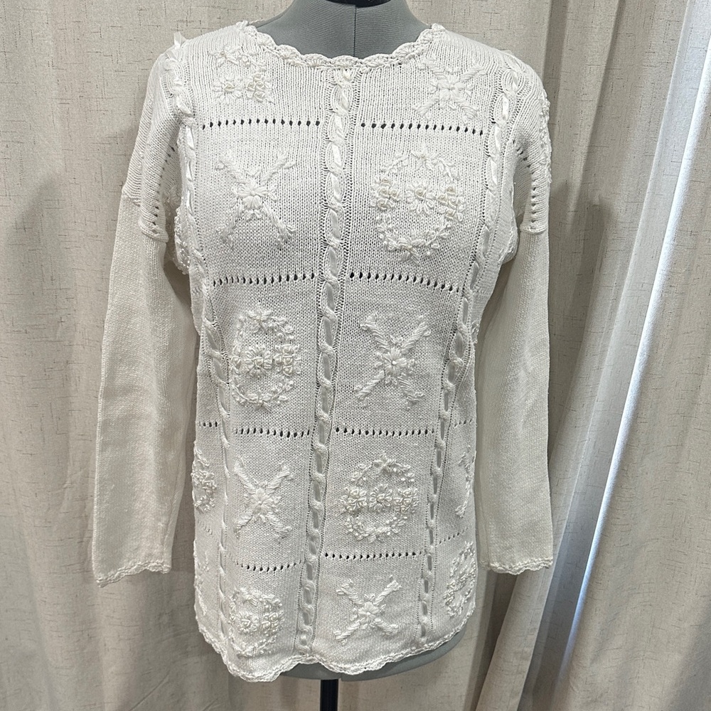 Vintage segue Knit Women's Long Sleeve  sweater pullover size M Ramie/cott blend
